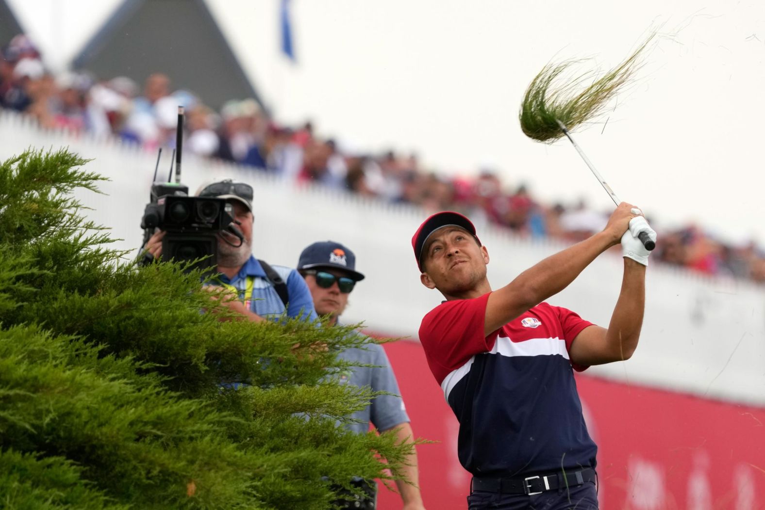 Morikawa hits on the 15th hole.