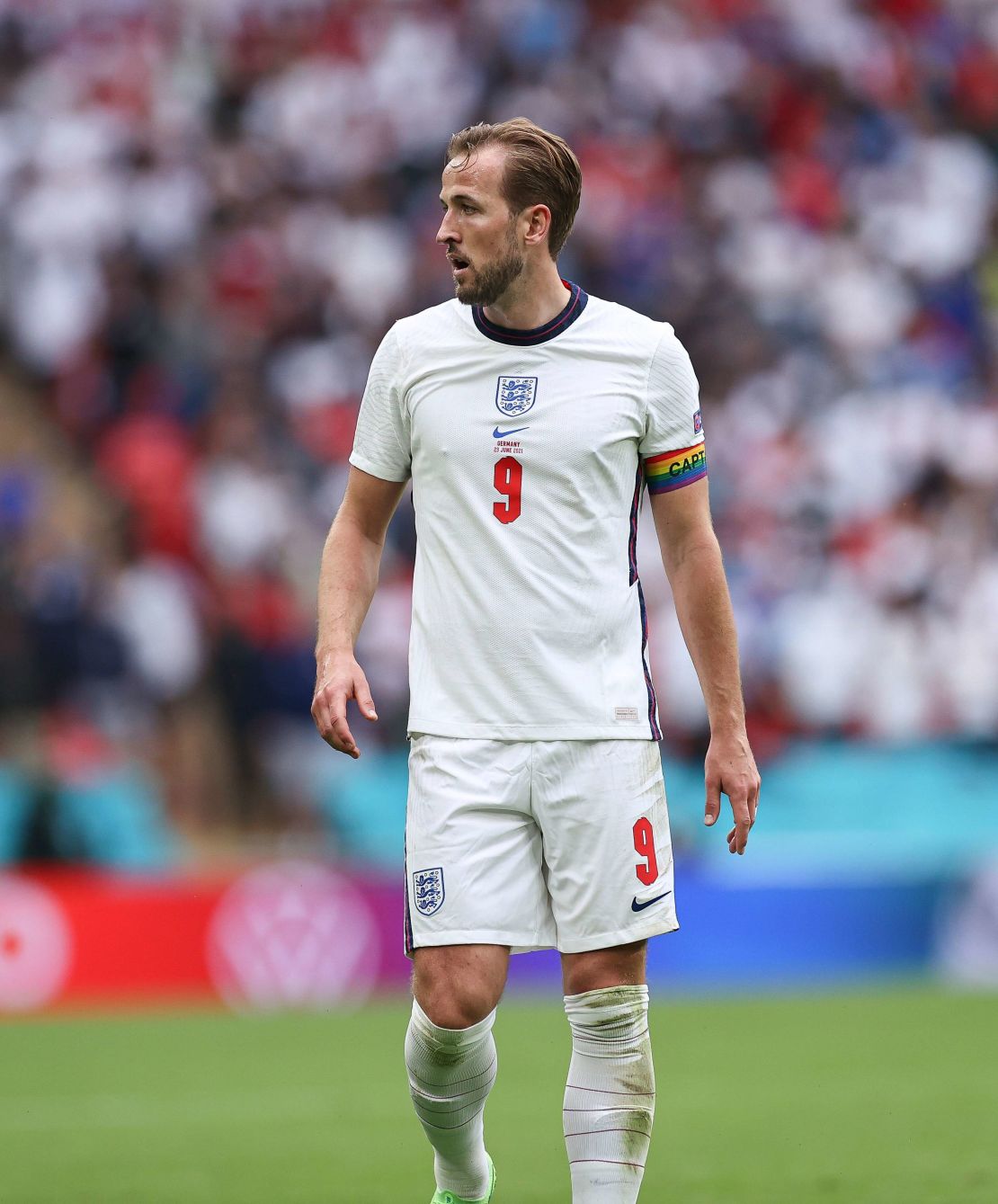 England's Harry Kane wears an rainbow armband during a Euro 2020 match