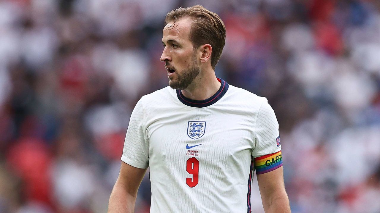 England's Harry Kane wears an rainbow armband during a Euro 2020 match