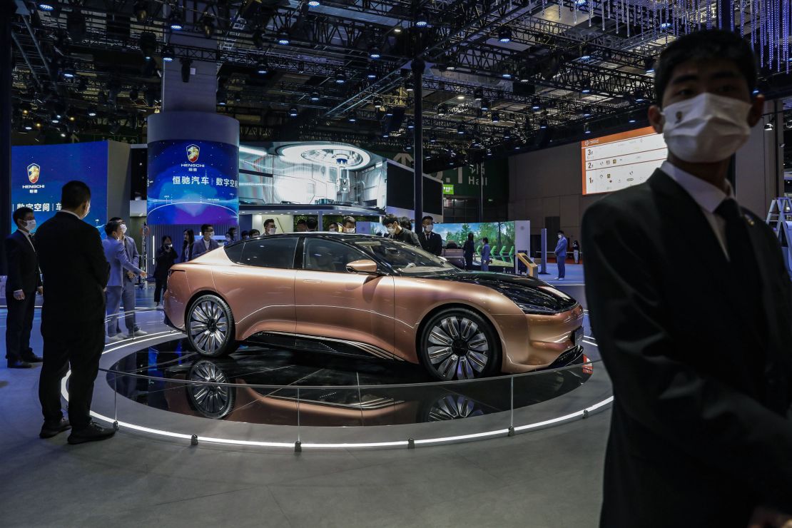 China Evergrande New Energy Vehicle Group's Hengchi 1 electric vehicle at an auto show in Shanghai in April.