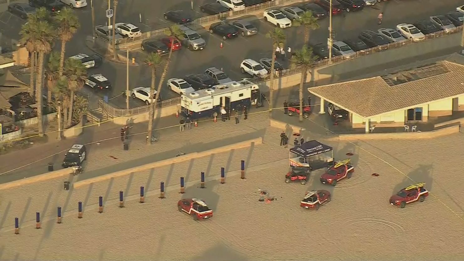 The scene of an officer-involved shooting in Huntington Beach, California.