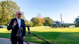 President  Biden speaks to members of the media as he arrives at the White House in Washington, on Sept. 26, 2021, after returning from a weekend at Camp David.
