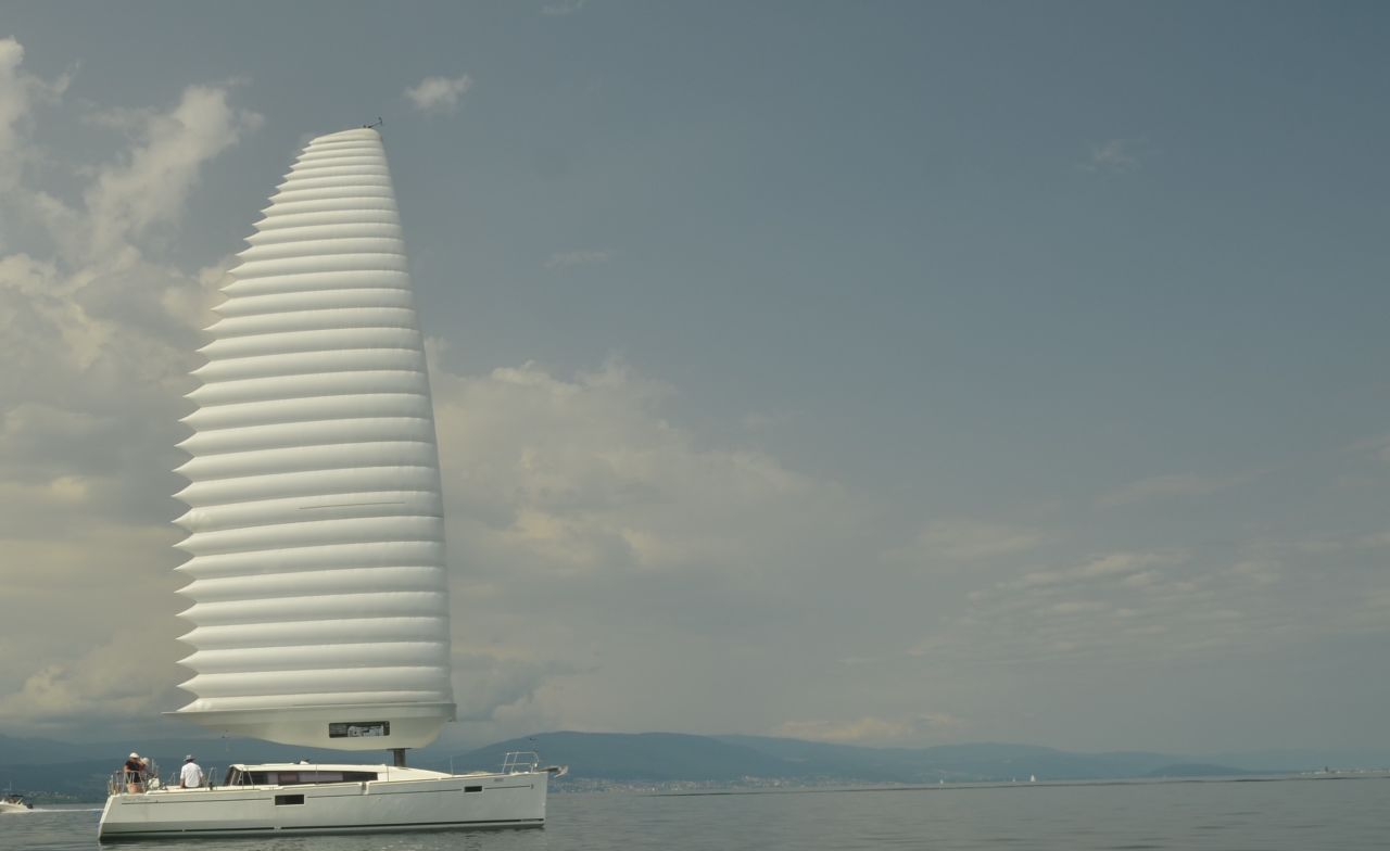 So far, Michelin has only tested a miniature version of its design on a 40-foot yacht (pictured), but it hopes to enter full-scale production in 2022. The company says the sails, which work in tandem with the ship's engine, could reduce fuel consumption by 20%. <br />