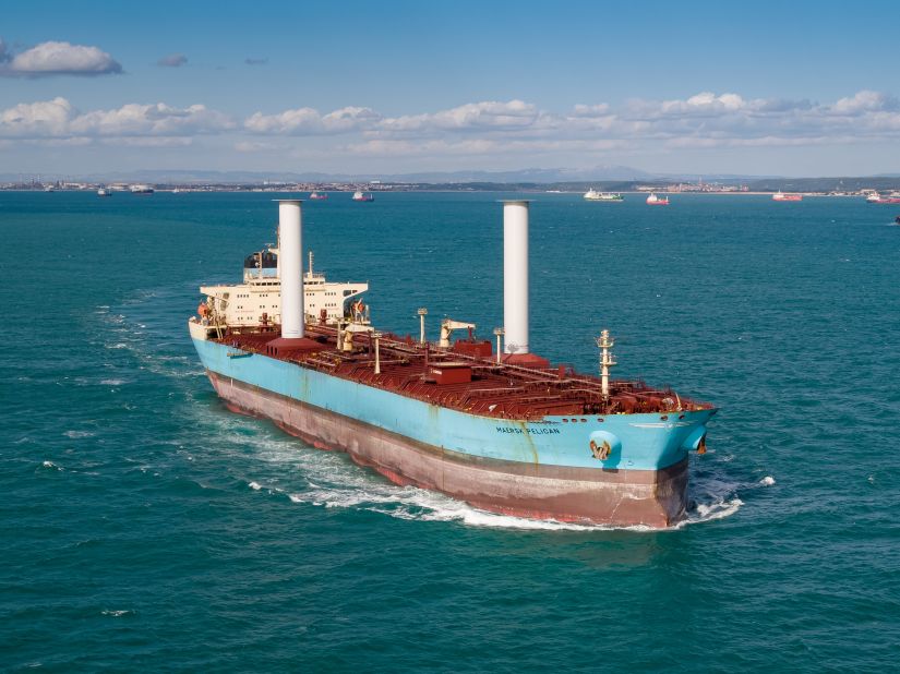 Rotors -- vertical cylinders that spin with the wind and create a forward motion -- are another type of wind propulsion technology being deployed on cargo ships. In 2018, Finnish company Norsepower installed two of its rotors on the <a href="https://www.norsepower.com/tankers/" target="_blank" target="_blank">800-foot-long</a> Timberwolf (formerly Maersk Pelican) tanker. During the first year of operation, fuel savings of 8% were recorded. <br />