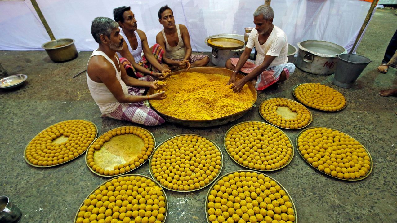 Laddu, a ball-shaped sweet, is a popular offering at many of India's Hindu temples. 