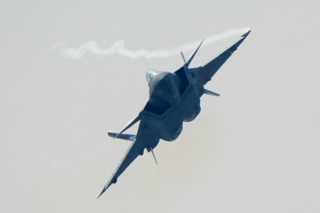 A J-20 stealth fighter jet performs during the 13th China International Aviation and Aerospace Exhibition, also known as Airshow China 2021 on September 28, 2021.