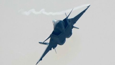 A J-20 stealth fighter jet performs during the 13th China International Aviation and Aerospace Exhibition, also known as Airshow China 2021 on September 28, 2021.