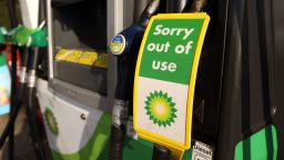 A sign reading 'Sorry out of use' on a diesel pump at BP Plc petrol station in Brentwood, U.K., on Thursday, Sept. 23, 2021. BP Plc, the second-largest fuel retailer in the U.K., said its shutting some of gas stations because of a nationwide truck driver shortage thats threatening to derail the countrys economic recovery.?Photographer: Chris Ratcliffe/Bloomberg via Getty Images