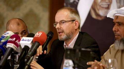 Arnoud van Doorn, Dutch film producer and former Dutch Freedom Party (PVV) politician speaks during a press conference in Kuwait, 2018.