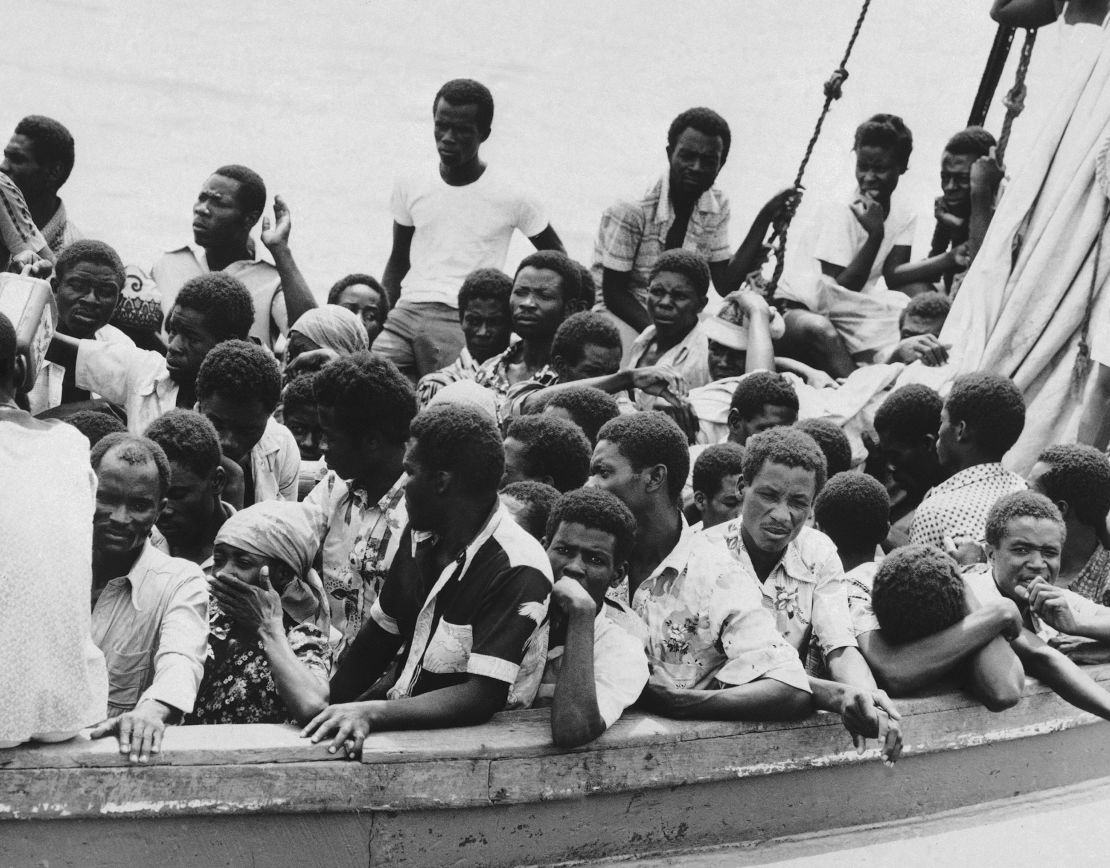 Haitians arrive in Miami aboard a crowded sailboat in October 1979.