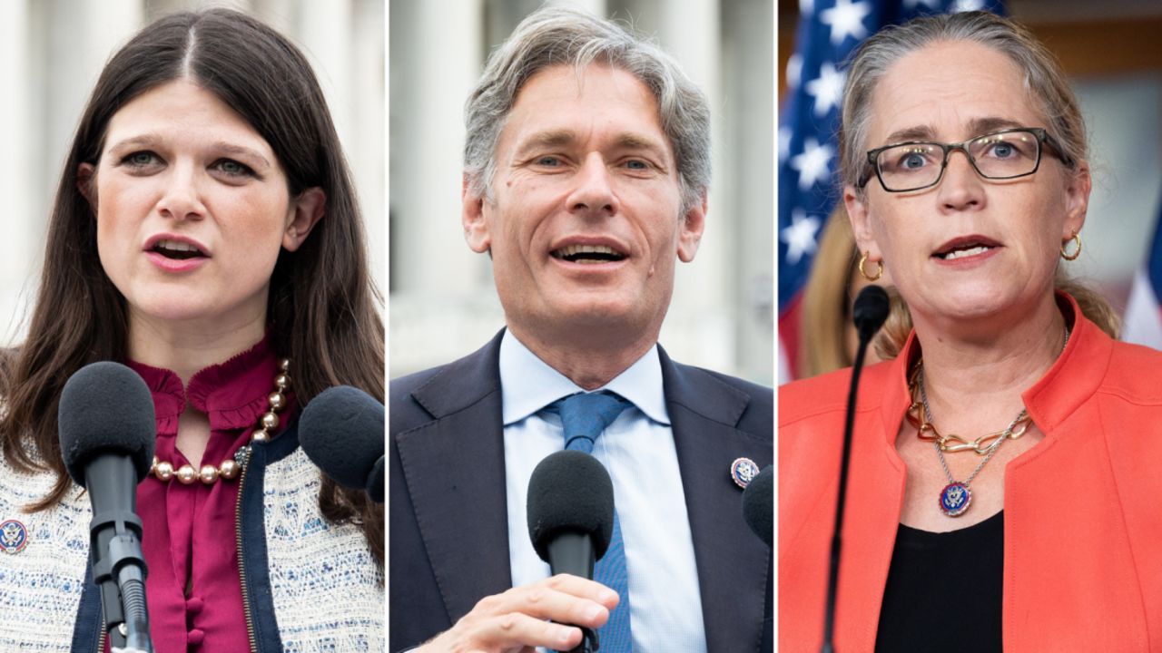From left to right, Democratic Reps. Haley Stevens of Michigan, Tom Malinowski of New Jersey and Carolyn Bourdeaux of Georgia.
