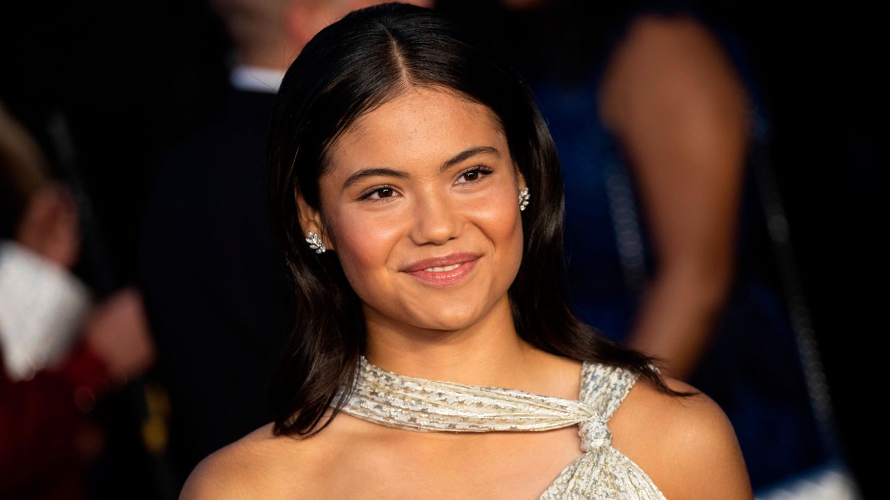 Emma Raducanu poses for photographers upon arrival for the World premiere of the new film from the James Bond franchise 'No Time To Die', in London, on Sept. 28, 2021.