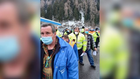 Truck drivers line up to show testing documentation on the Brenner Pass on February 16.