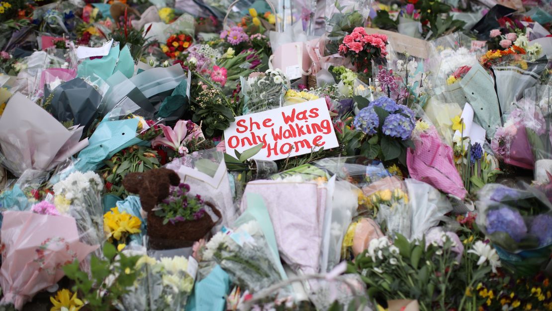 Tributes to Sarah Everard are seen at Clapham Common on March 15 in London.