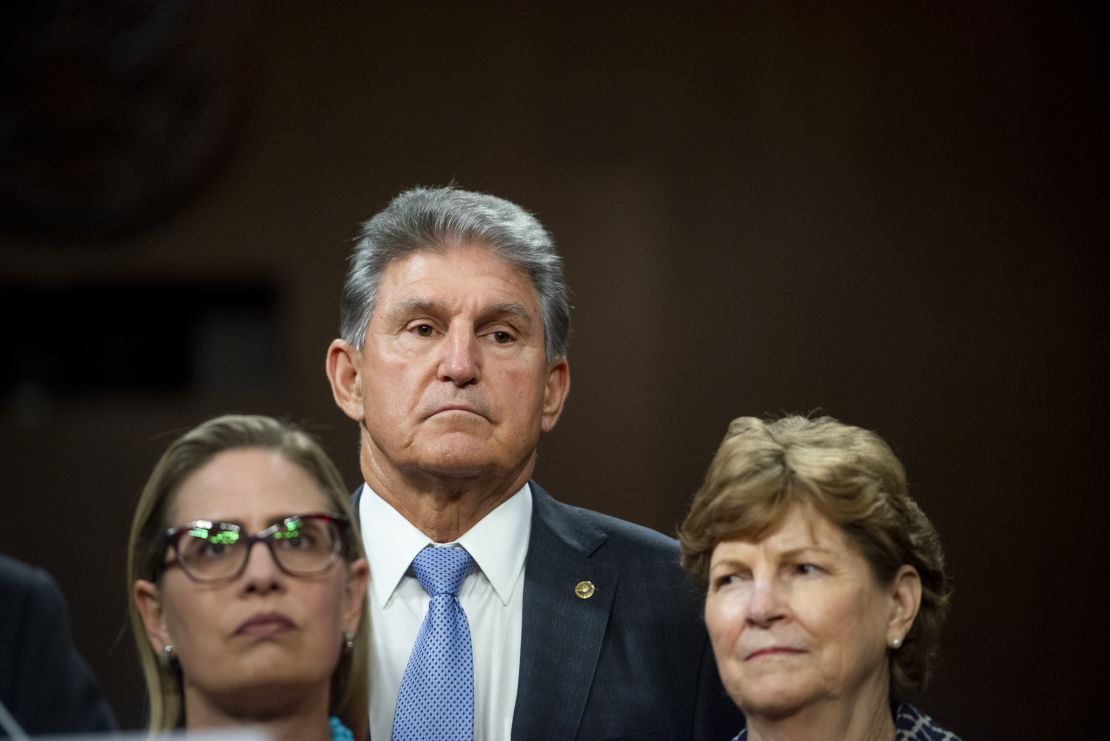 Sens. Kyrsten Sinema (Democrat of Arizona), left,  Joe Manchin (Democrat of West Virginia) and Jeanne Shaheen (Democrat of New Hampshire) in a July 28, 2021, file photo. 