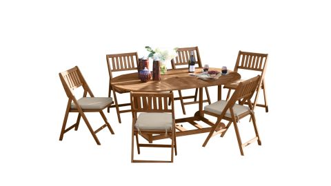 Cost Plus World Market Oval Wood Lira 7-Piece Folding Outdoor Dining Set