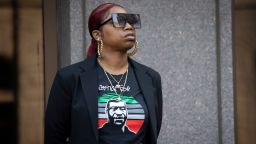 Bridgett Floyd, sister of George Floyd, attends a rally and march for the one year anniversary of George Floyd's death on Sunday, May 23, 2021, in Minneapolis, Minn. (AP Photo/Christian Monterrosa)