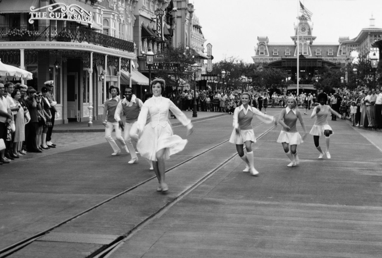 Actress and singer Julie Andrews, center, performs at Disney's Magic Kingdom Park in October 1971.