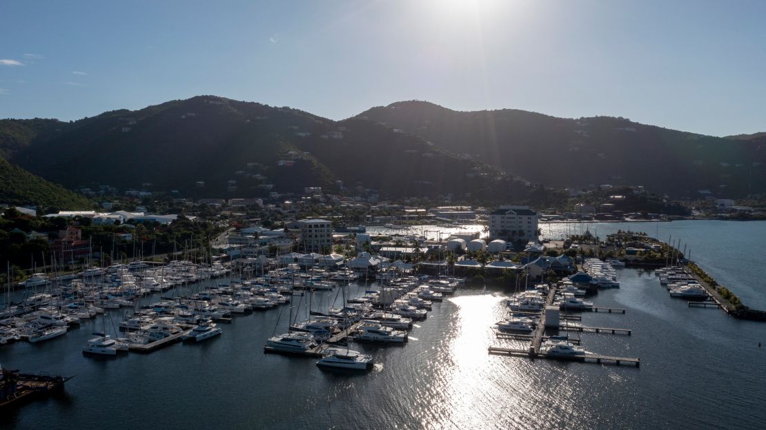Pleasure boats are moored at the island of Tortola, part of the British Virgin Islands.