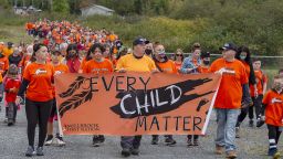 A walk honouring the National Day for Truth and Reconciliation at Millbrook First Nation near Truro, Nova Scotia, on Sept. 30, 2021. 