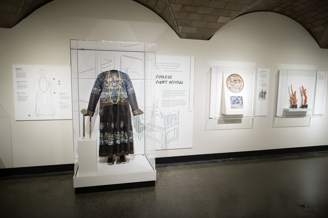 An audience robe worn during China's Qing Dynasty (19th century) is in the "Dressing to Rule" section of the exhibit.