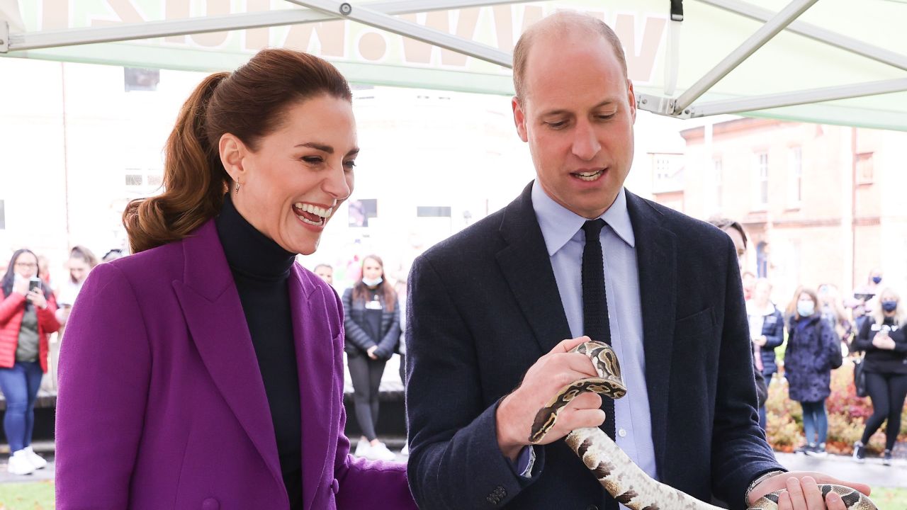 The Duke of Cambridge handles a snake during a tour of Ulster University's Magee Campus.