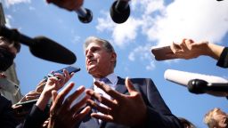 Sen. Joe Manchin (D-WV) speaks to reporters outside of the U.S. Capitol on September 30, 2021 in Washington, DC. The Senate is expected to pass a short term spending bill to avoid a government shutdown. 