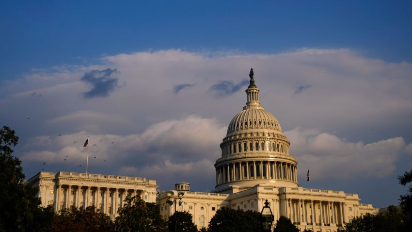 WASHINGTON, DC - SEPTEMBER 28: A view of the U.S. Capitol on Tuesday evening September 28, 2021 in Washington, DC. Congress continues to work on a continuing resolution to avert a government shutdown before a Friday deadline, a $1 trillion infrastructure bill, and a $3.5 trillion social safety net and spending package.(Photo by Drew Angerer/Getty Images)