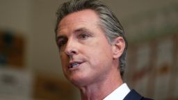 Gov. Gavin Newsom speaks to the press while visiting Melrose Leadership Academy in Oakland, Calif., on Wednesday, Sept. 15, 2021. On Tuesday, Newsom prevailed in the California Gubernatorial Recall Election to keep his post as governor.