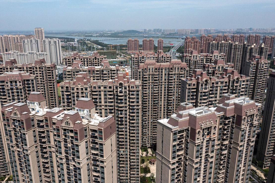 An aerial view of the Evergrande Changqing community on Sept. 26 in Wuhan, China. 