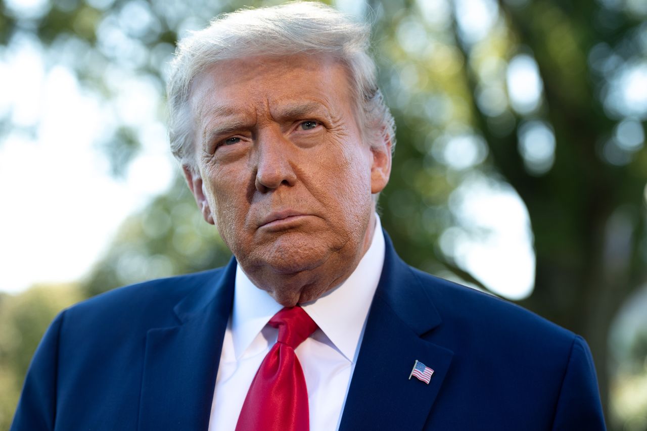 Then-President Donald Trump speaks to the media from the South Lawn of the White House in September 2020.