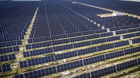 Photovoltaic modules at a solar farm on the outskirts of Gunnedah, New South Wales, Australia.