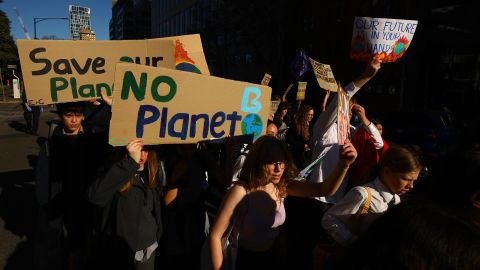 Protesters take part in the School Strike 4 Climate rally on May 21 in Melbourne, Australia.