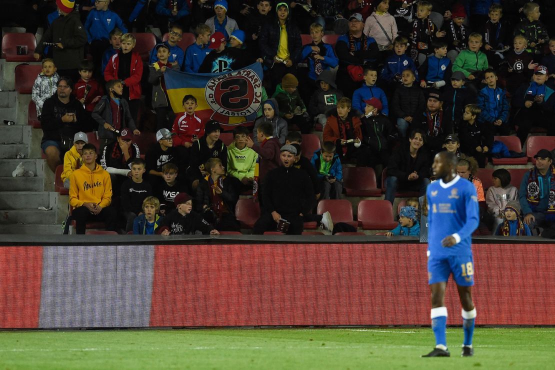 Sparta Prague fans watch Kamara during the two teams' Europa League match.