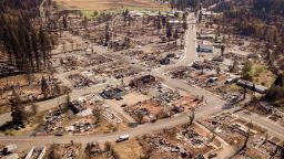 An aerial picture taken on Sept. 24, 2021 the decimated remains are seen in Greenville, Calif. - The Dixie fire has burned almost 1 million acres and remains at 94% containment  after burning through 5 counties and more than 1,000 homes. 