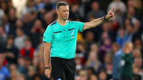 Clattenburg referees at a Soccer Aid match at Stamford Bridge in 2019.  