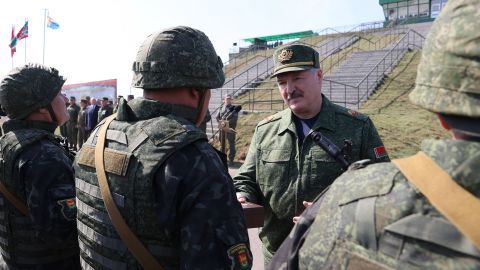 Lukashenko, here with troops near the Polish and Ukrainian borders, paints himself as a strongman.