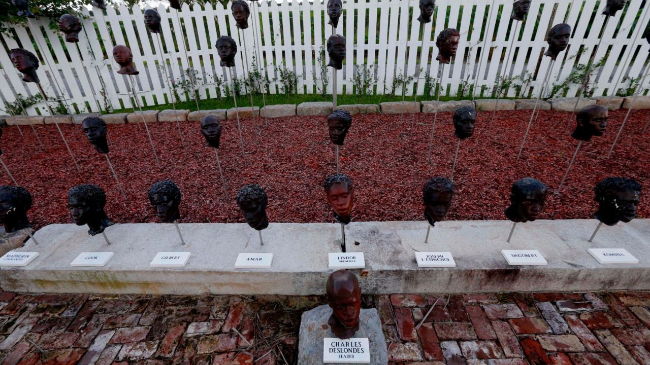 This memorial by Woodrow Nash at the Whitney Plantation commemorates an 1811 slave uprising after which its leaders were beheaded.