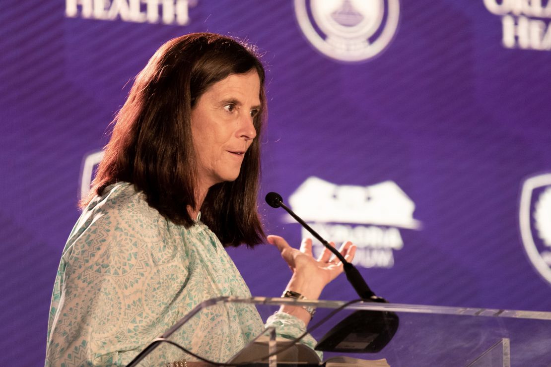 Lisa Baird speaks  during the Wilf Family Welcome Event at Exploria Stadium in Orlando, Florida, on August 4, 2021.