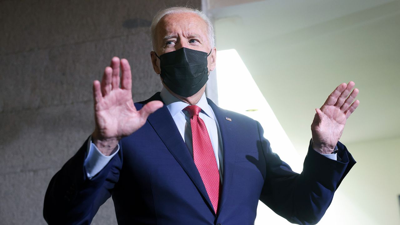 WASHINGTON, DC - OCTOBER 01: President Joe Biden talks to the media as he leaves a House Democratic caucus meeting at the U.S. Capitol on October 01, 2021 in Washington, DC. Biden called the meeting in order to push through an impasse with his $1 trillion infrastructure plan. (Photo by Kevin Dietsch/Getty Images)