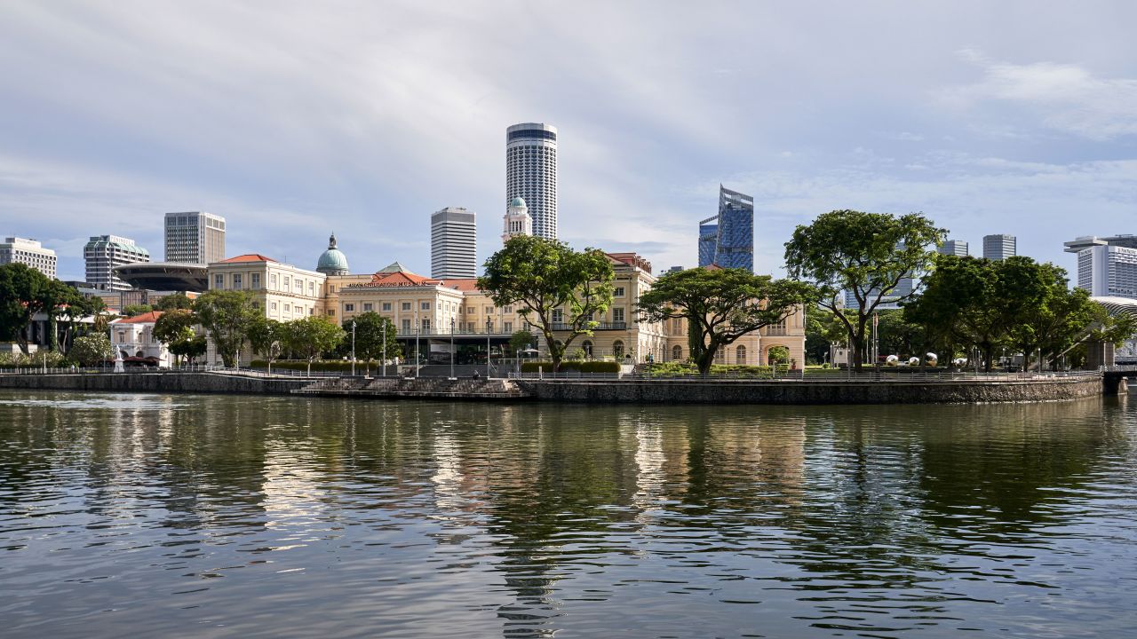 A promenade along the Singapore River is desertedon Tuesday as Covid cases increase in Singapore.