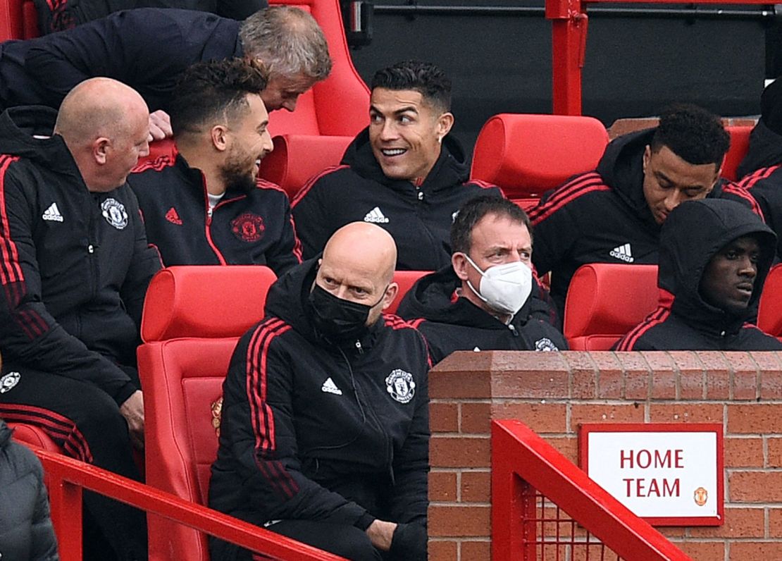 Cristiano Ronaldo began the match against Everton on the substitutes' bench.