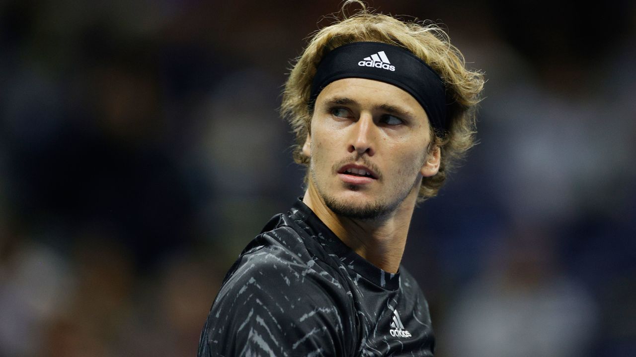 Alexander Zverev looks on as he plays against Novak Djokovic during their semifinal at the 2021 US Open.