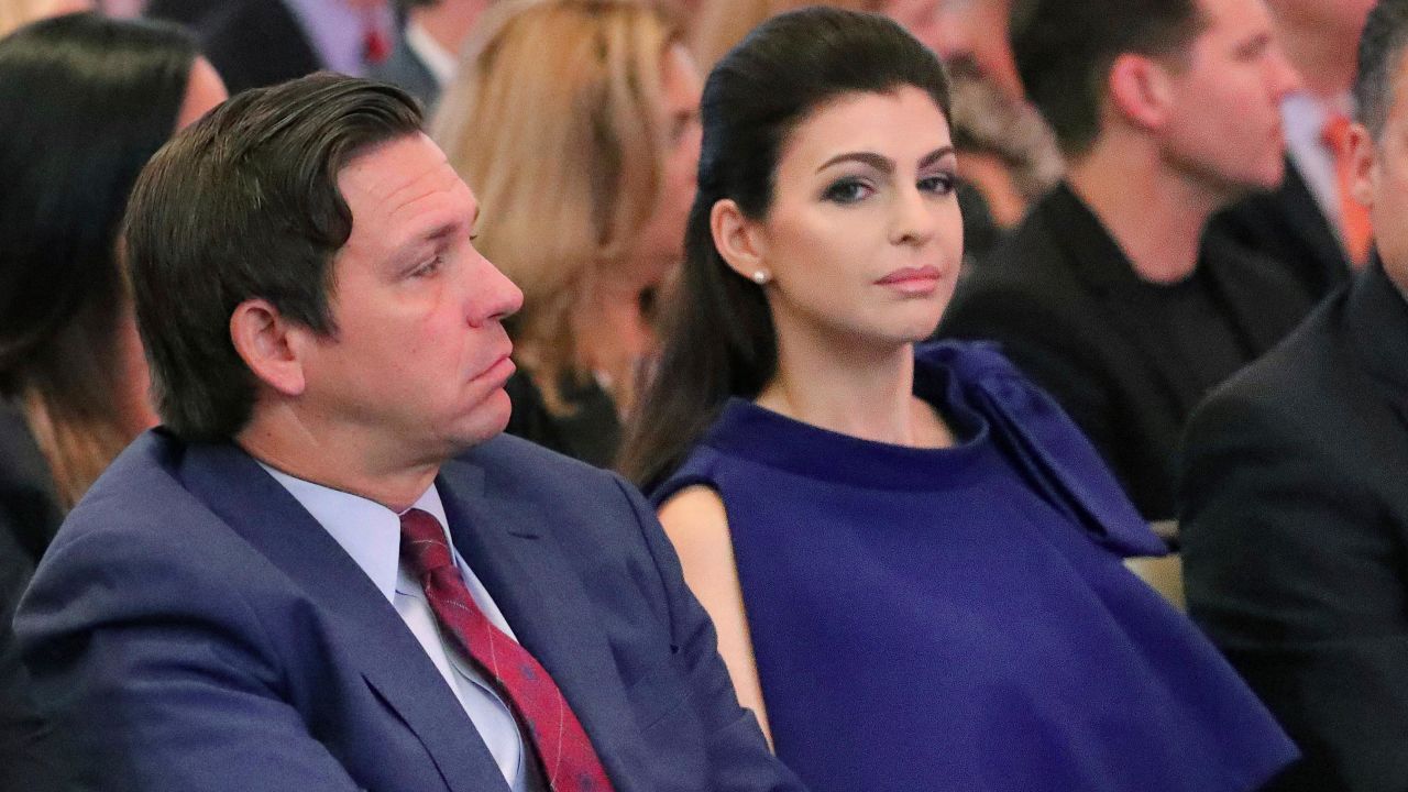Florida Governor Ron DeSantis and first lady Casey DeSantis listen during the Project Opioid conference at First Presbyterian Church, in Orlando, Florida, on Tuesday, August 20, 2019. 