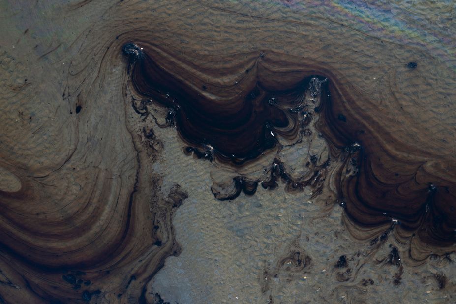This aerial picture, taken on October 3, shows oil in the Talbert Marsh area.