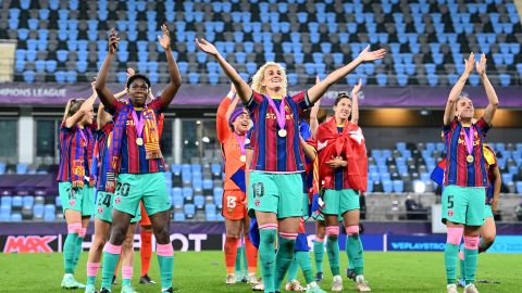 History maker: Oshoala celebrates as Barcelona crush Chelsea 4-0 to win the Women's Champions League