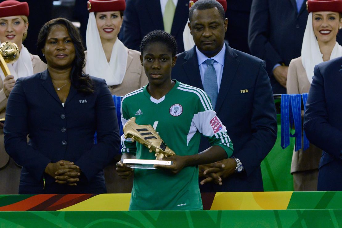 Scoring sensation: Oshoala won the Golden Boot at the 2014 FIFA Women's U-20 World Cup with seven goals to her name