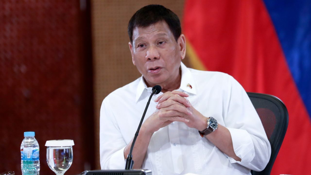Philippine President Rodrigo Duterte speaks at the Malacanang presidential palace in Manila on  September 15, 2021.