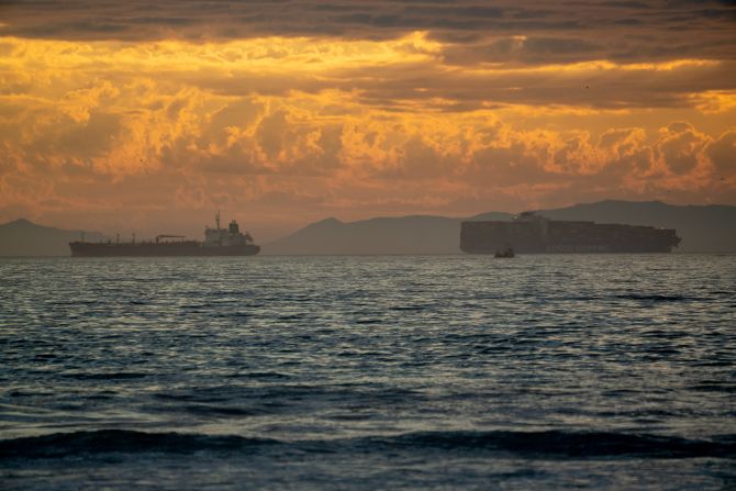 Boats are seen off the coast of Huntington Beach on October 4.