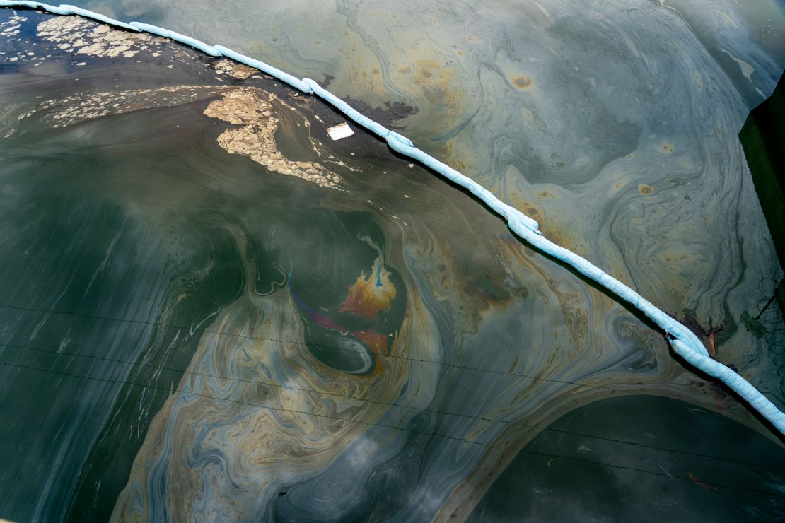 Boom traps oil under the Talbert Channel.